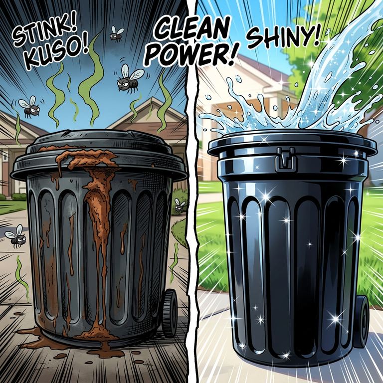 Before and after a trash bin cleaning by P&L Clean Bin
